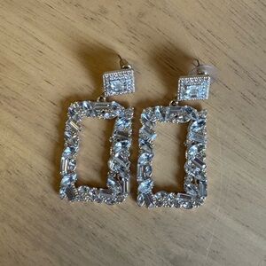 Silver Geometric Crystal Drop Earrings